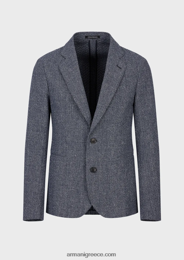 άνδρες Armani μπουφάν μονόστομο σε συνδυασμό λινό ζακάρ 3d-effect 4046R61017 μπλε