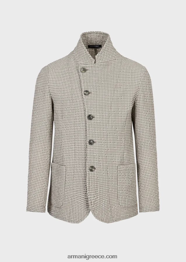 άνδρες Armani 3d-effect stretch houndstooth παρθένο-μάλλινο μπουφάν με γιακά γκουρού 4046R61032 καφέ