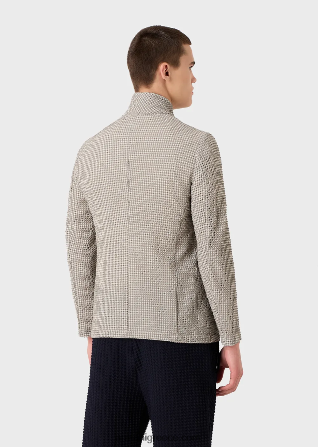 άνδρες Armani 3d-effect stretch houndstooth παρθένο-μάλλινο μπουφάν με γιακά γκουρού 4046R61032 καφέ
