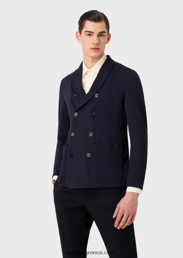 άνδρες Armani σακάκι με διπλό στήθος σε 3d stretch τεχνική φανέλα 4046R61021 ναυτικό μπλε