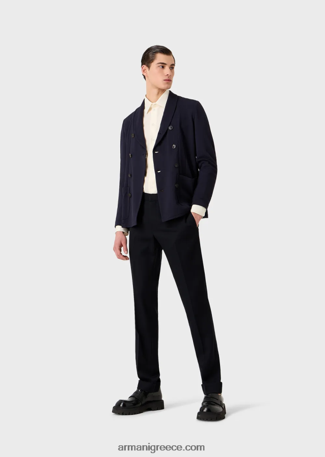 άνδρες Armani σακάκι με διπλό στήθος σε 3d stretch τεχνική φανέλα 4046R61021 ναυτικό μπλε