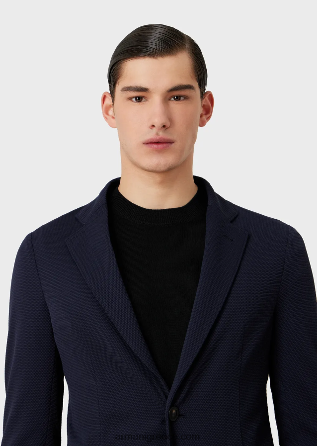 άνδρες Armani μονόπλευρο μπουφάν σε 3d stretch τεχνική φανέλα 4046R61038 ναυτικό μπλε