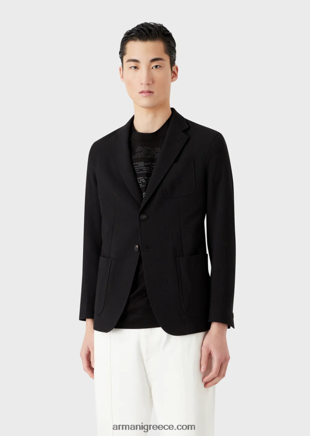 άνδρες Armani μπουφάν μονόπλευρο από τεχνικό μαλλί 3d stretch 4046R61039 μαύρος