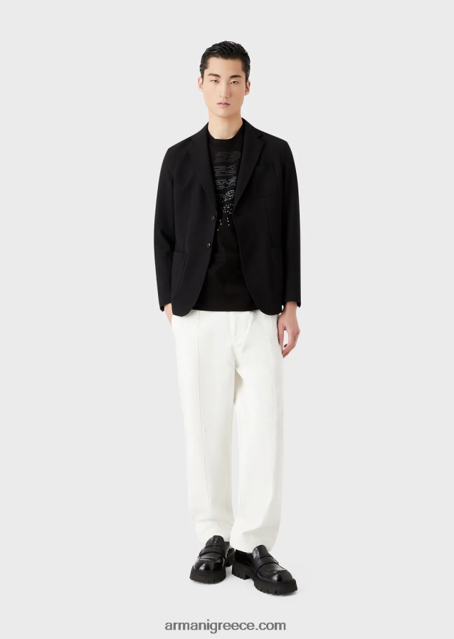 άνδρες Armani μπουφάν μονόπλευρο από τεχνικό μαλλί 3d stretch 4046R61039 μαύρος