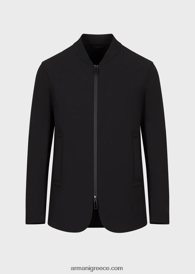 άνδρες Armani αδιάβροχο τεχνικό νάιλον τζάκετ διπλής κατεύθυνσης 4046R61012 μαύρος
