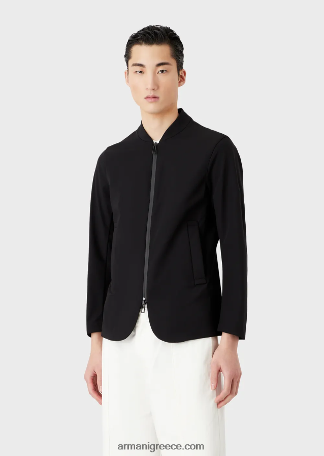 άνδρες Armani αδιάβροχο τεχνικό νάιλον τζάκετ διπλής κατεύθυνσης 4046R61012 μαύρος
