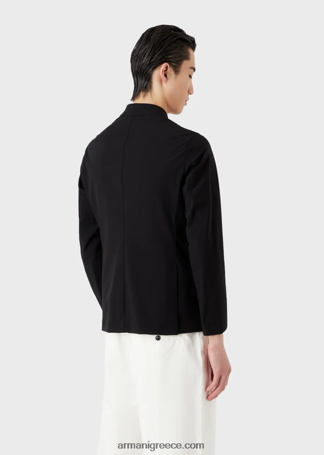 άνδρες Armani αδιάβροχο τεχνικό νάιλον τζάκετ διπλής κατεύθυνσης 4046R61012 μαύρος