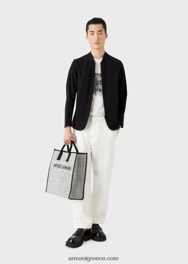 άνδρες Armani αδιάβροχο τεχνικό νάιλον τζάκετ διπλής κατεύθυνσης 4046R61012 μαύρος