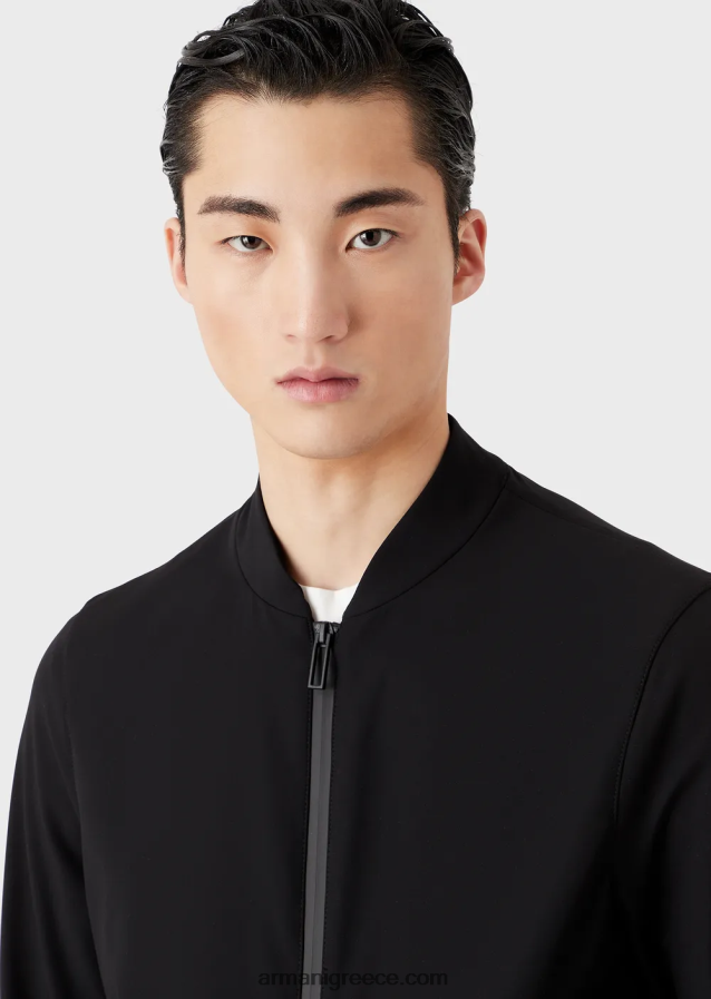 άνδρες Armani αδιάβροχο τεχνικό νάιλον τζάκετ διπλής κατεύθυνσης 4046R61012 μαύρος