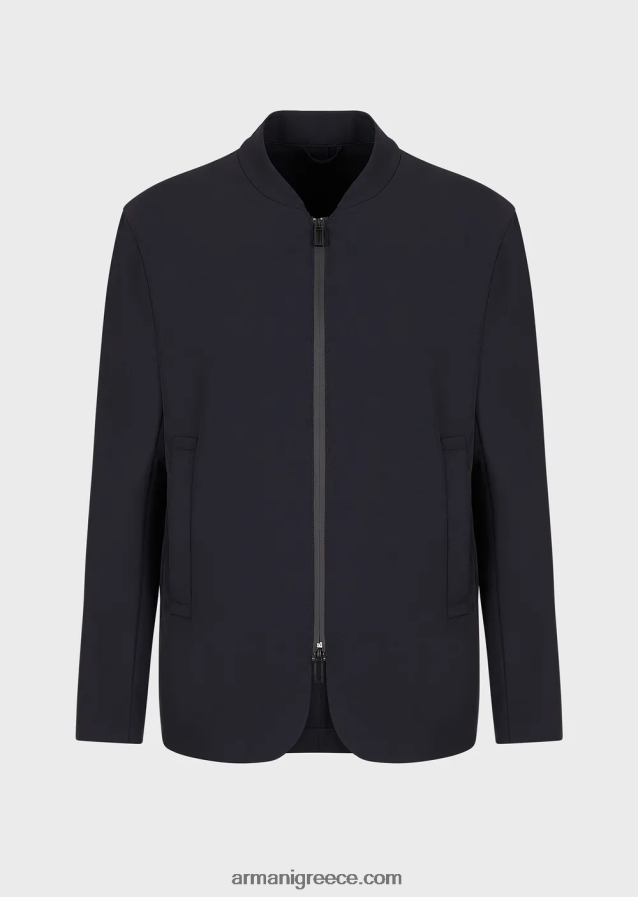 άνδρες Armani αδιάβροχο τεχνικό νάιλον τζάκετ διπλής κατεύθυνσης 4046R61013 ναυτικό μπλε
