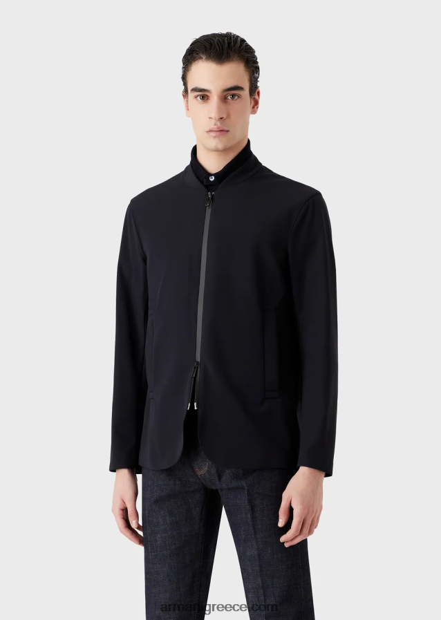 άνδρες Armani αδιάβροχο τεχνικό νάιλον τζάκετ διπλής κατεύθυνσης 4046R61013 ναυτικό μπλε