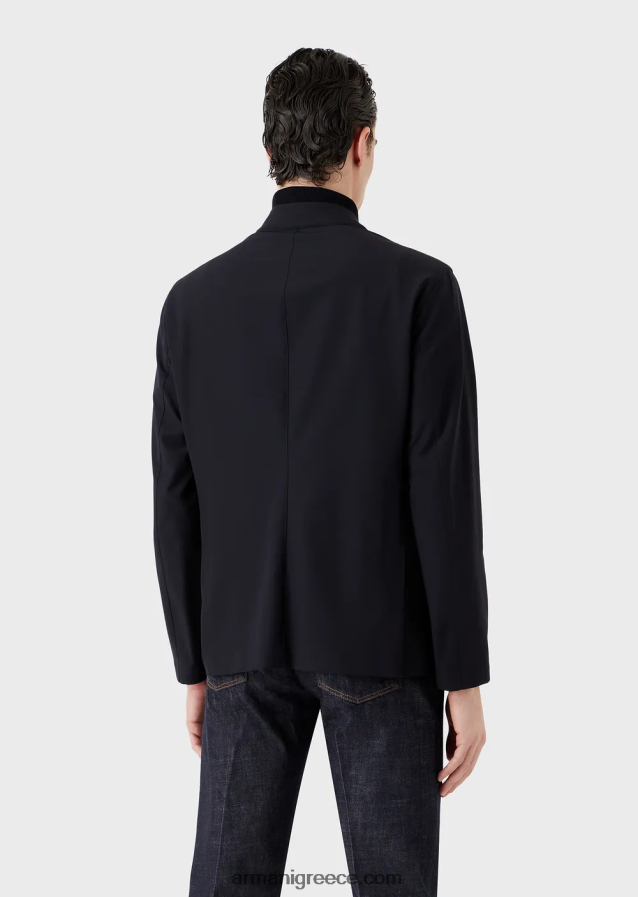 άνδρες Armani αδιάβροχο τεχνικό νάιλον τζάκετ διπλής κατεύθυνσης 4046R61013 ναυτικό μπλε