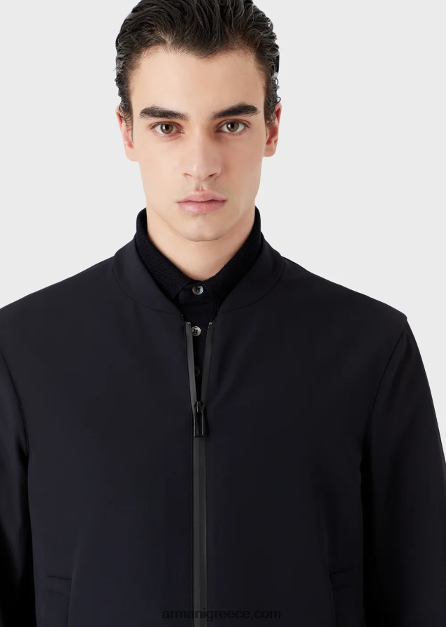 άνδρες Armani αδιάβροχο τεχνικό νάιλον τζάκετ διπλής κατεύθυνσης 4046R61013 ναυτικό μπλε