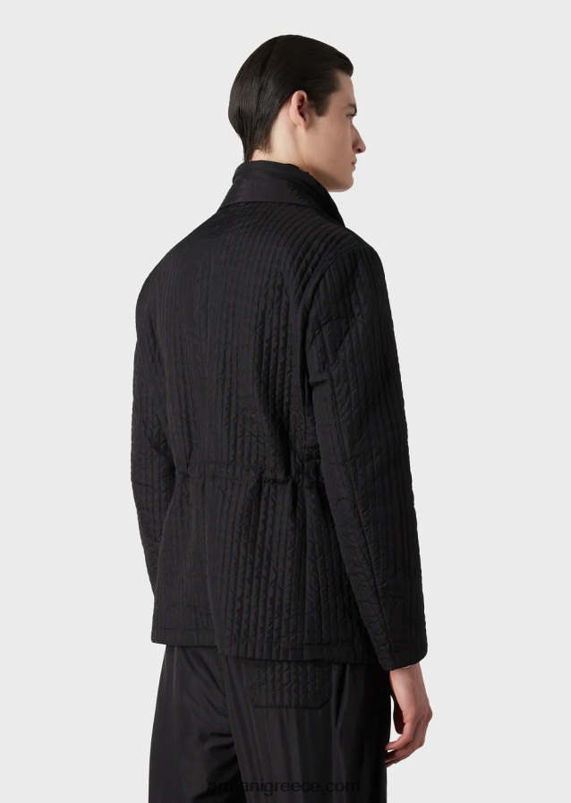 άνδρες Armani καπιτονέ αδιάβροχο ανακυκλωμένο νάιλον σακάκι με αποσπώμενο εσωτερικό πάνελ 4046R61014 μαύρος