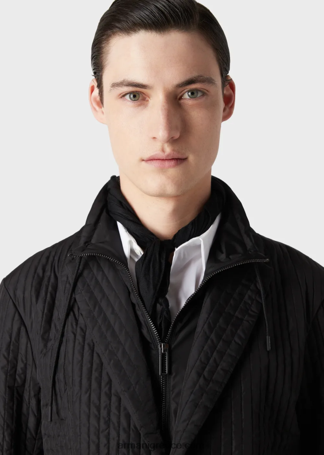 άνδρες Armani καπιτονέ αδιάβροχο ανακυκλωμένο νάιλον σακάκι με αποσπώμενο εσωτερικό πάνελ 4046R61014 μαύρος