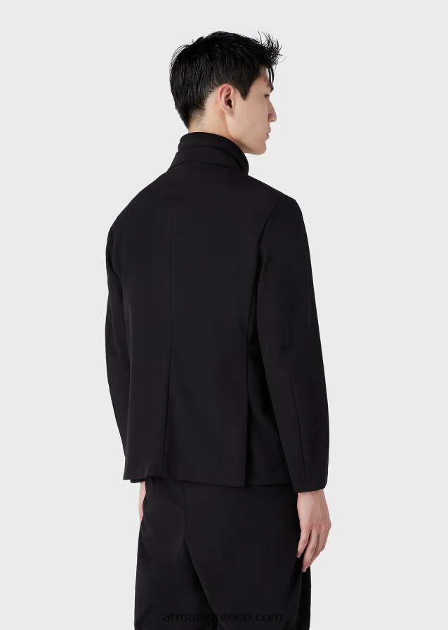 άνδρες Armani Απαραίτητα είδη ταξιδιού, αδιάβροχο, αμφίδρομο τέντωμα τεχνικό-νάιλον μπλέιζερ με αποσπώμενο εσωτερικό πάνελ 4046R61015 μαύρος