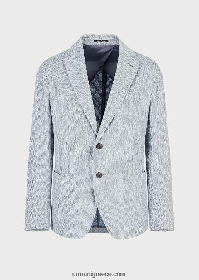άνδρες Armani σακάκι μονόπλευρο σε τζιν εμπριμέ βελούδο 4046R61016 γαλανός
