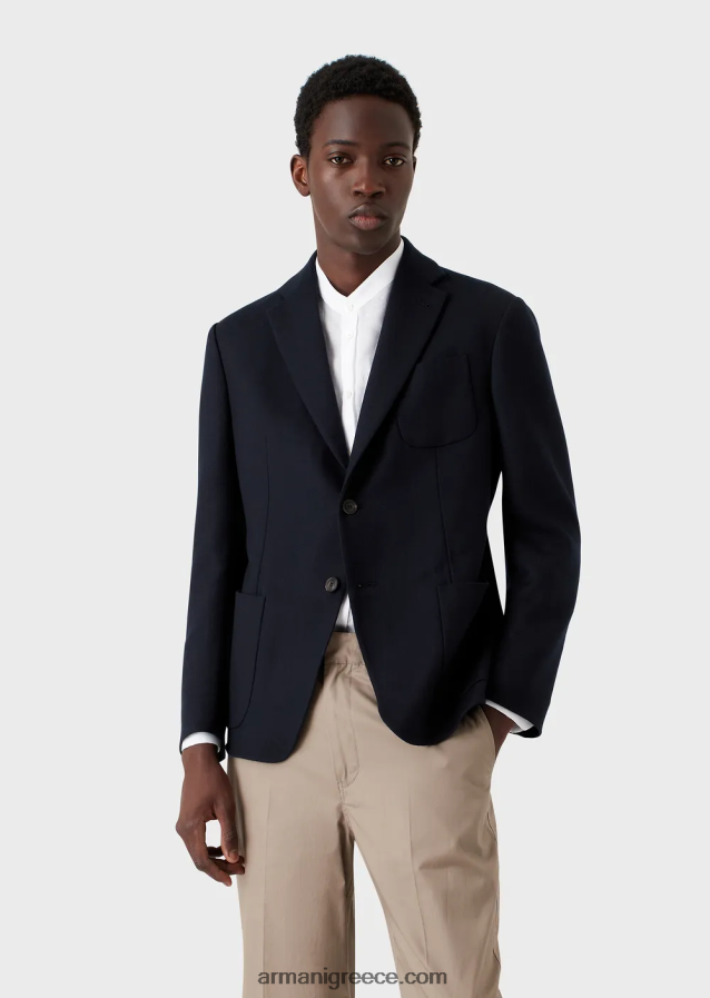 άνδρες Armani μονόπλευρο μπουφάν από ελαφρύ παρθένο μάλλινο ύφασμα 4046R61020 ναυτικό μπλε