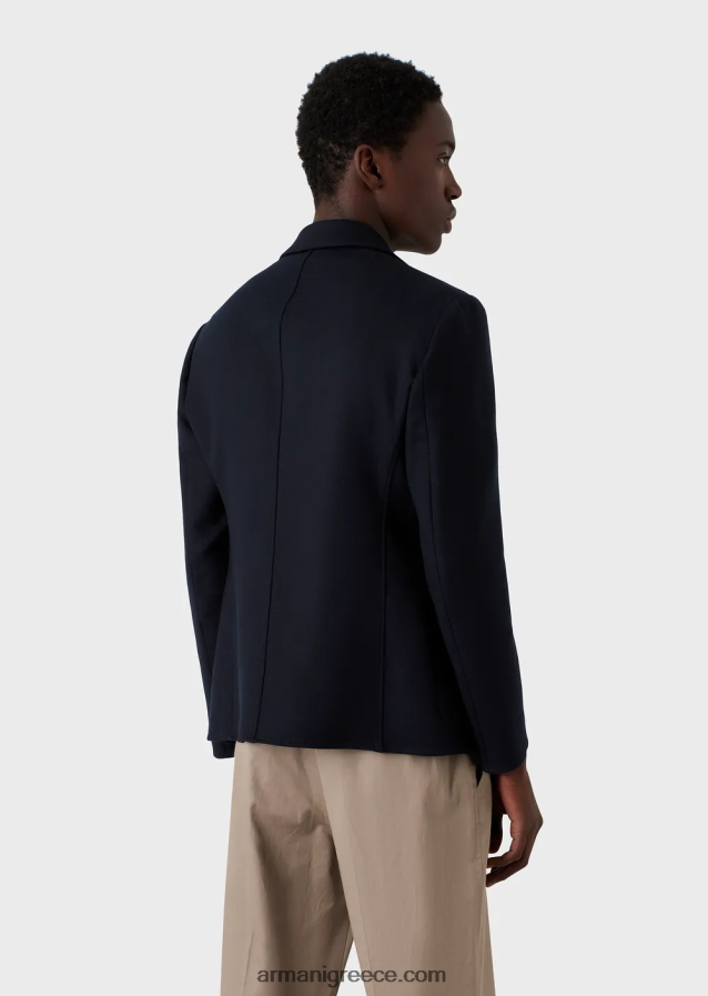 άνδρες Armani μονόπλευρο μπουφάν από ελαφρύ παρθένο μάλλινο ύφασμα 4046R61020 ναυτικό μπλε