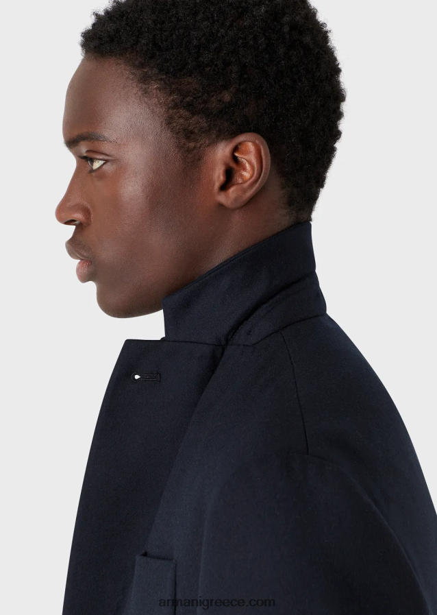 άνδρες Armani μονόπλευρο μπουφάν από ελαφρύ παρθένο μάλλινο ύφασμα 4046R61020 ναυτικό μπλε