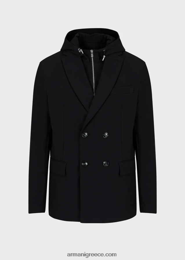 άνδρες Armani διπλής κατεύθυνσης ελαστικό τεχνικό-νάιλον μπουφάν διπλού στήθους με αποσπώμενο εσωτερικό πάνελ 4046R61022