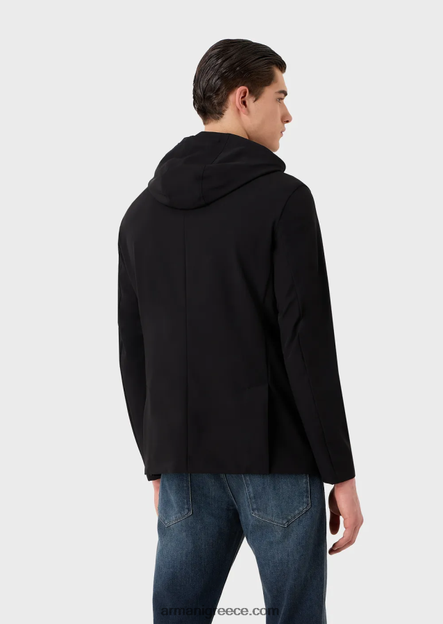 άνδρες Armani διπλής κατεύθυνσης ελαστικό τεχνικό-νάιλον μπουφάν διπλού στήθους με αποσπώμενο εσωτερικό πάνελ 4046R61022