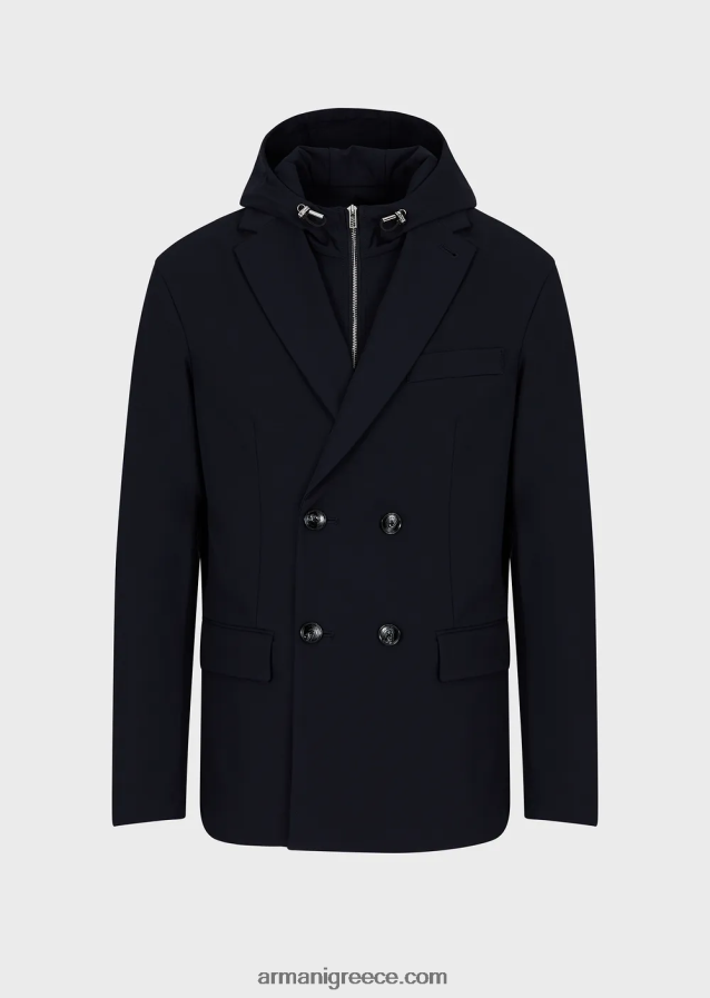 άνδρες Armani διπλής κατεύθυνσης ελαστικό τεχνικό-νάιλον μπουφάν διπλού στήθους με αποσπώμενο εσωτερικό πάνελ 4046R61023 ναυτικό μπλε