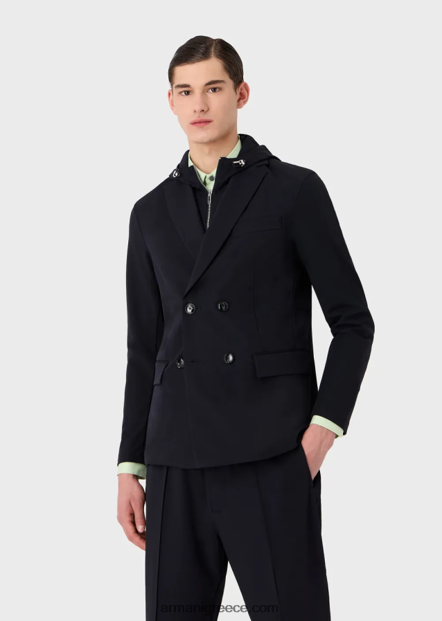 άνδρες Armani διπλής κατεύθυνσης ελαστικό τεχνικό-νάιλον μπουφάν διπλού στήθους με αποσπώμενο εσωτερικό πάνελ 4046R61023 ναυτικό μπλε