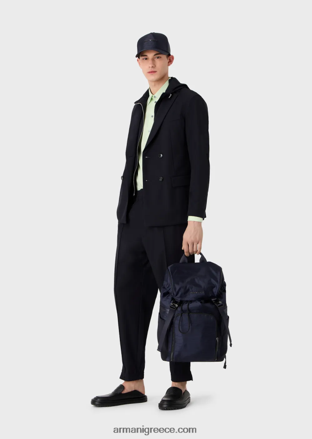 άνδρες Armani διπλής κατεύθυνσης ελαστικό τεχνικό-νάιλον μπουφάν διπλού στήθους με αποσπώμενο εσωτερικό πάνελ 4046R61023 ναυτικό μπλε