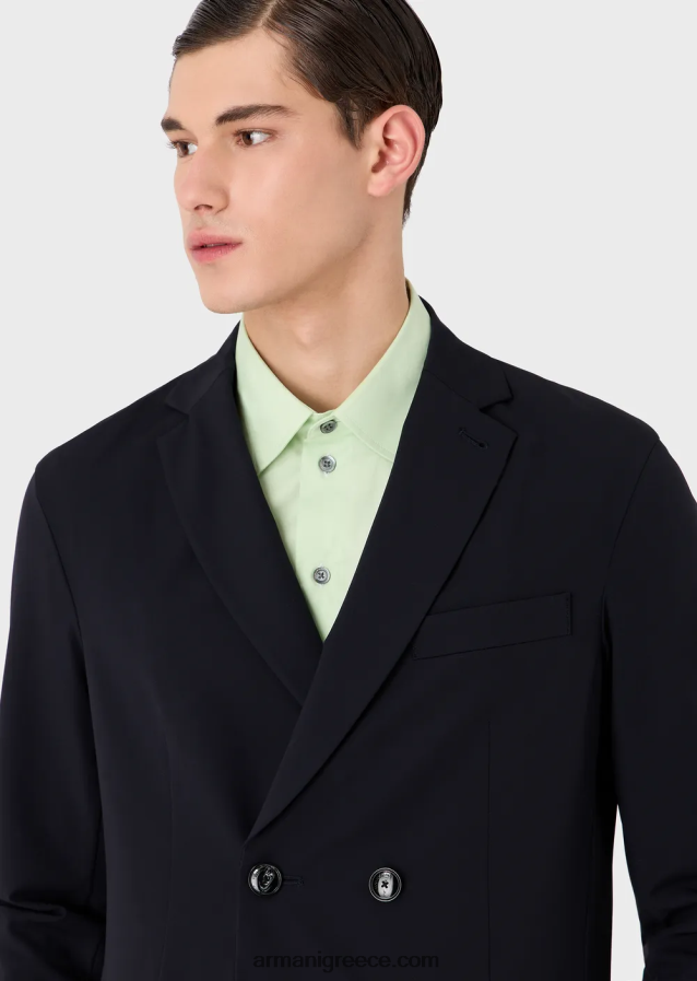 άνδρες Armani διπλής κατεύθυνσης ελαστικό τεχνικό-νάιλον μπουφάν διπλού στήθους με αποσπώμενο εσωτερικό πάνελ 4046R61023 ναυτικό μπλε