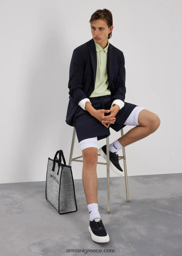 άνδρες Armani διπλής κατεύθυνσης ελαστικό τεχνικό-νάιλον μπουφάν διπλού στήθους με αποσπώμενο εσωτερικό πάνελ 4046R61023 ναυτικό μπλε