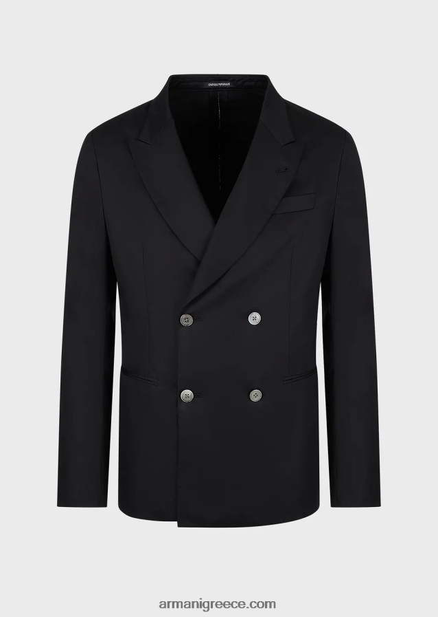 άνδρες Armani σακάκι διπλό με ρεβέρ σε ελαφρύ βαμβακερό σατέν 4046R61026 μαύρος