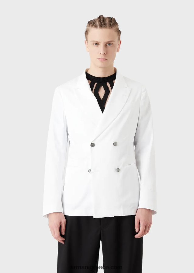 άνδρες Armani σακάκι διπλό με ρεβέρ σε ελαφρύ βαμβακερό σατέν 4046R61026 μαύρος