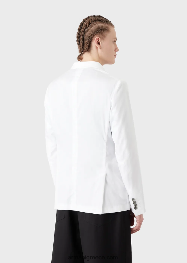 άνδρες Armani σακάκι διπλό με ρεβέρ σε ελαφρύ βαμβακερό σατέν 4046R61026 μαύρος