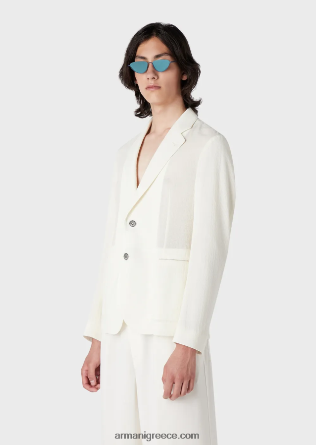 άνδρες Armani μπουφάν μονόπετο σε ζακάρ μάλλινο κρεπ με μικρομοτίβο 4046R61031