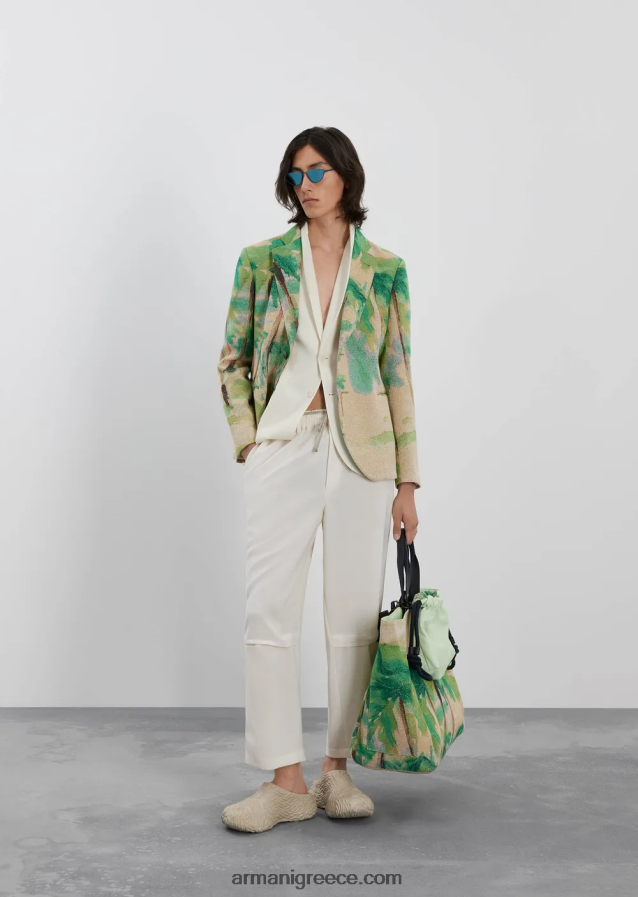 άνδρες Armani μπουφάν μονόπετο σε ζακάρ μάλλινο κρεπ με μικρομοτίβο 4046R61031