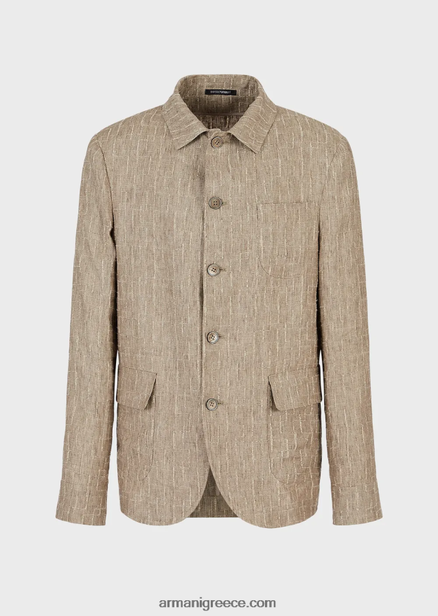 άνδρες Armani πουκάμισο/τζάκετ από ξεθωριασμένο λινό διάτρητο με βελόνα 4046R61033