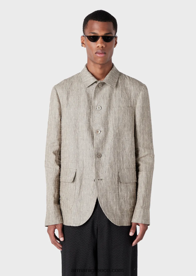 άνδρες Armani πουκάμισο/τζάκετ από ξεθωριασμένο λινό διάτρητο με βελόνα 4046R61033