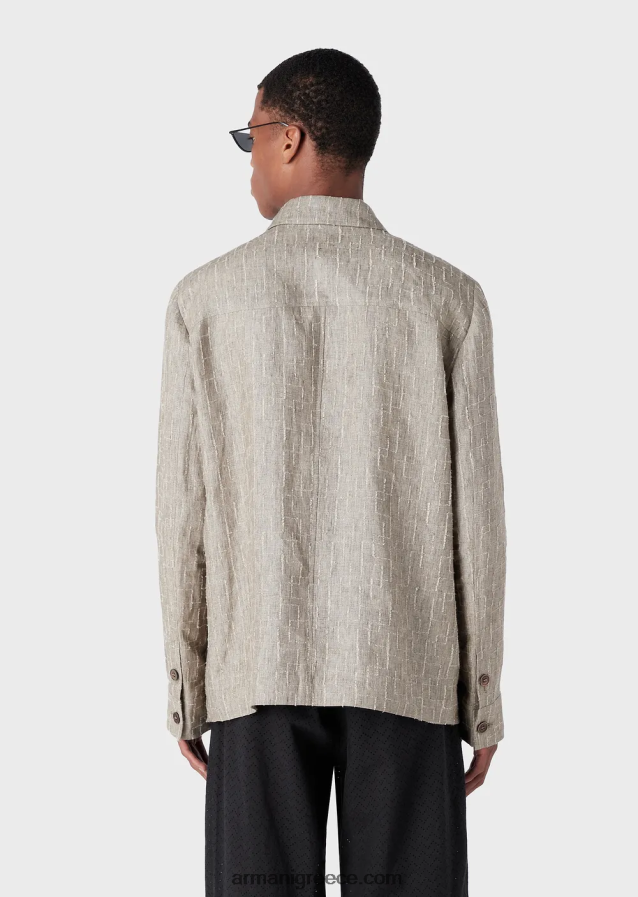 άνδρες Armani πουκάμισο/τζάκετ από ξεθωριασμένο λινό διάτρητο με βελόνα 4046R61033