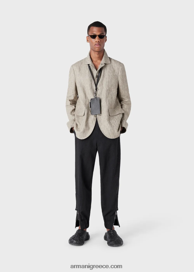 άνδρες Armani πουκάμισο/τζάκετ από ξεθωριασμένο λινό διάτρητο με βελόνα 4046R61033