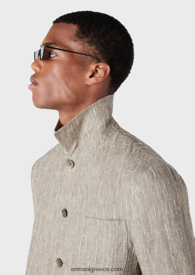 άνδρες Armani πουκάμισο/τζάκετ από ξεθωριασμένο λινό διάτρητο με βελόνα 4046R61033
