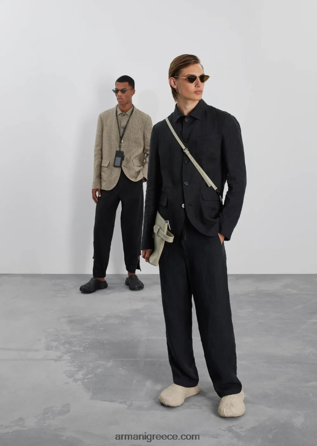 άνδρες Armani πουκάμισο/τζάκετ από ξεθωριασμένο λινό διάτρητο με βελόνα 4046R61033