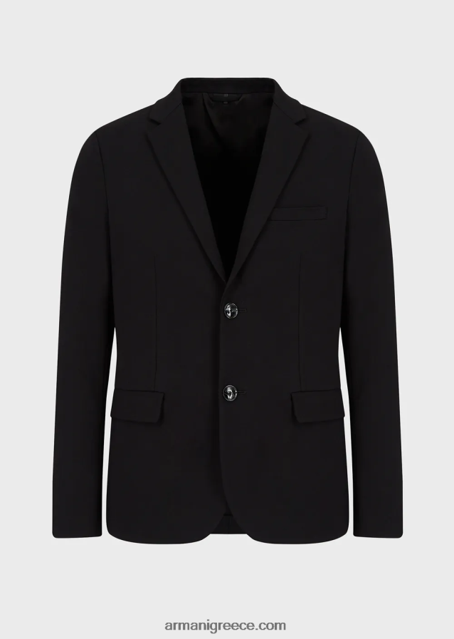άνδρες Armani σακάκι μονόπετο με ραμμένο ζέρσεϊ 4046R61041 μαύρος