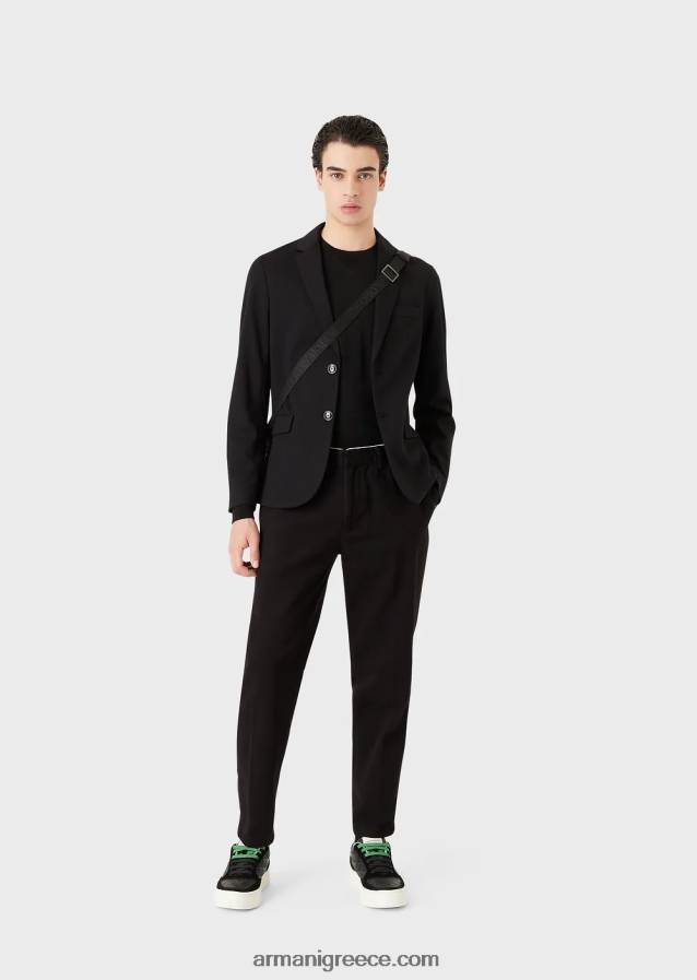 άνδρες Armani σακάκι μονόπετο με ραμμένο ζέρσεϊ 4046R61041 μαύρος