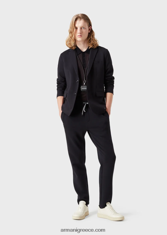 άνδρες Armani σακάκι μονόπετο με ραμμένο ζέρσεϊ 4046R61042 ναυτικό μπλε