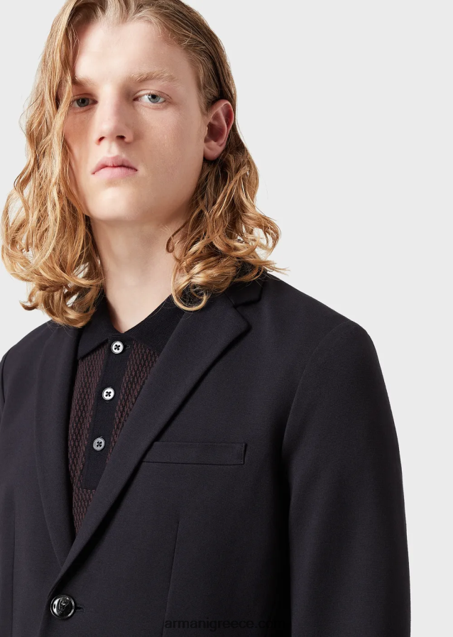 άνδρες Armani σακάκι μονόπετο με ραμμένο ζέρσεϊ 4046R61042 ναυτικό μπλε