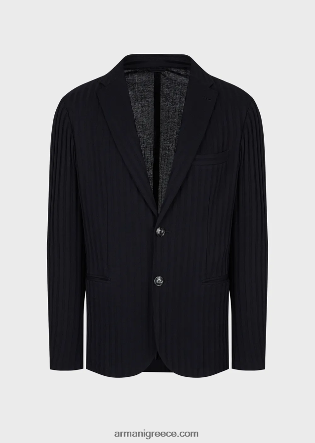 άνδρες Armani μονόπλευρο, ζέρσεϊ σακάκι με μοτίβο ζακάρ σε όλο το μήκος 4046R61045 ναυτικό μπλε