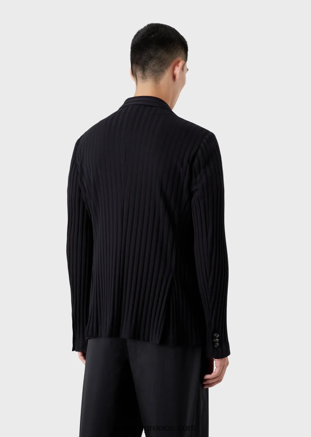 άνδρες Armani μονόπλευρο, ζέρσεϊ σακάκι με μοτίβο ζακάρ σε όλο το μήκος 4046R61045 ναυτικό μπλε