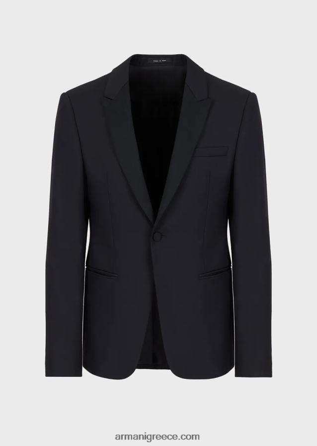 άνδρες Armani μονόστομο, πενιέ παρθένο μάλλινο μπουφάν 4046R61047 ναυτικό μπλε