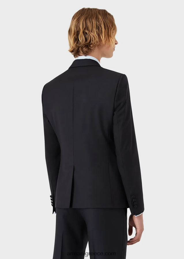 άνδρες Armani μονόστομο, πενιέ παρθένο μάλλινο μπουφάν 4046R61047 ναυτικό μπλε